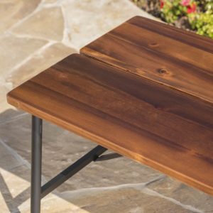 Cascada Outdoor Industrial Acacia Wood Coffee Table with Iron Accents, Antique Finish, Black img 2