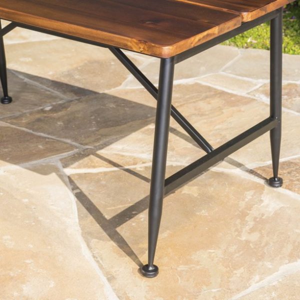 Cascada Outdoor Industrial Acacia Wood Coffee Table with Iron Accents, Antique Finish, Black