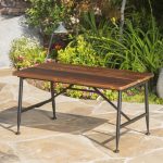 Cascada Outdoor Industrial Acacia Wood Coffee Table with Iron Accents, Antique Finish, Black