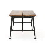Cascada Outdoor Industrial Acacia Wood Coffee Table with Iron Accents, Antique Finish, Black