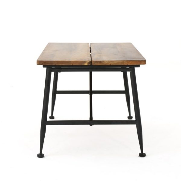 Cascada Outdoor Industrial Acacia Wood Coffee Table with Iron Accents, Antique Finish, Black