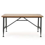 Cascada Outdoor Industrial Acacia Wood Coffee Table with Iron Accents, Antique Finish, Black