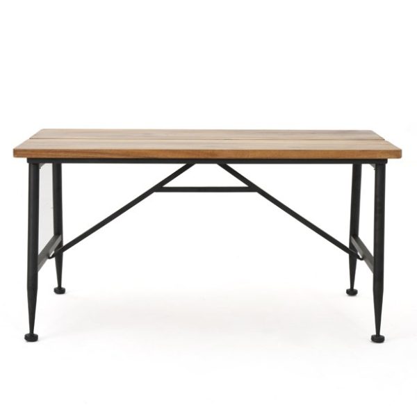 Cascada Outdoor Industrial Acacia Wood Coffee Table with Iron Accents, Antique Finish, Black