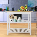 Casual Home Kitchen Island Bar Station with Hardwood Counter and Storage, White