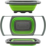 Collapsible Colander, Green Food Strainer Over the Sink Colanders Strainers with Extendable Handles, 6-Quart, Dishwasher-Safe Kitchen Folding Strainer for Pasta, Vegetables and Fruits by Polerce