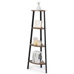 COSTWAY 4-Tier Corner Shelf Metal Storage Rack Bookcase Plant Display Stand Natural