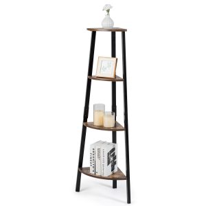 COSTWAY 4-Tier Corner Shelf Metal Storage Rack Bookcase Plant Display Stand Natural