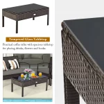 Costway 4PCS Patio Rattan Wicker Furniture Set Brown Loveseat Sofa Cushioned Garden Yard Brown