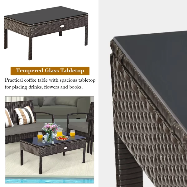Costway 4PCS Patio Rattan Wicker Furniture Set Brown Loveseat Sofa Cushioned Garden Yard Brown