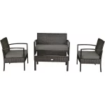 Costway 4PCS Patio Rattan Wicker Furniture Set Brown Loveseat Sofa Cushioned Garden Yard Brown