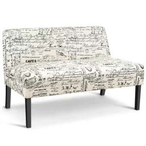Costway Armless Loveseat Sofa Fabric Settee Bench Bed Chair Wooden Leg Living Room