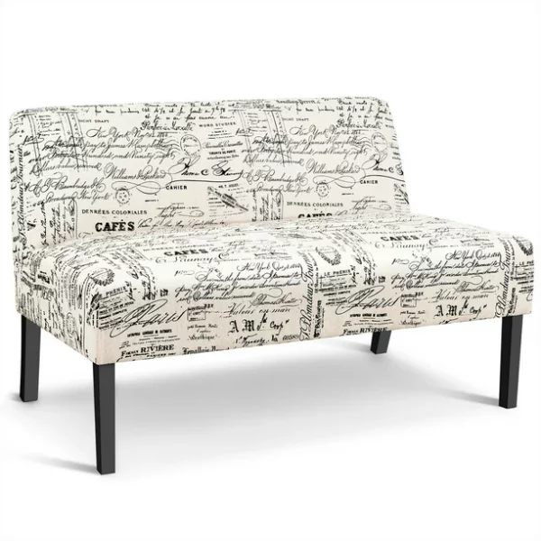 Costway Armless Loveseat Sofa Fabric Settee Bench Bed Chair Wooden Leg Living Room