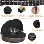 Costway Patio Rattan Daybed Cushioned Sofa Adjustable Table Top Canopy Black