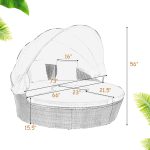 Costway Patio Rattan Daybed Cushioned Sofa Adjustable Table Top Canopy Black