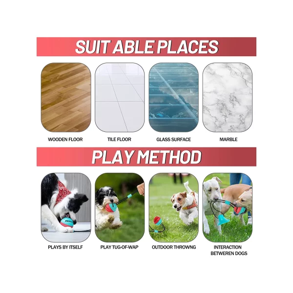 Dog Chew Suction Cup Tug of War Toy Multifunction Interactive Pet Aggressive Chewers Rope Puzzle Toothbrush Molar Bite Squeaky Toys Ball with Teeth Cleaning for Small Large Dogs