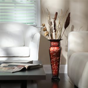 Elegant Expressions Metal Tall Red Embossed Vase(1)
