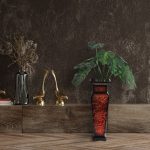 Elegant Expressions Metal Tall Red Embossed Vase