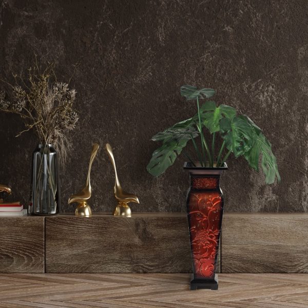 Elegant Expressions Metal Tall Red Embossed Vase