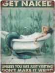 Funny Novelty Metal Tin Sign Mermaid Bathroom Sign Rustic Retro Wall Sign Home Kitchen Bar Room Garage Vintage Retro Poster Plaque 8x12 Inch