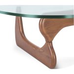 Furgle 50" Triangle Glass Coffee Table with Wood Base for Living Room Office, Light Walnut