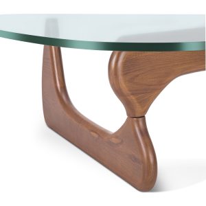 Furgle 50 Triangle Glass Coffee Table with Wood Base for Living Room Office, Light Walnut(1)