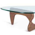 Furgle 50" Triangle Glass Coffee Table with Wood Base for Living Room Office, Light Walnut