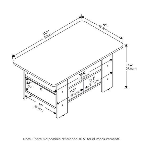 Furinno Andrey Coffee Table with Bin Drawer, Americano/Medium Brown 11158AM/MBR