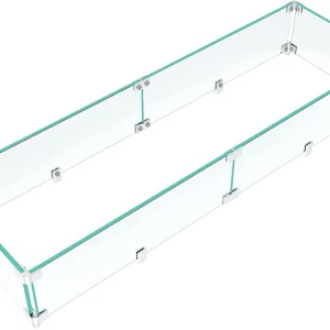 GASPRO 40.5" x 12.5" Glass Wind Guard for Rectangular Fire Tabler, for 56/57 inch Fire Table and 36" x 6" Drop-in Fire Pit Pan, 5/16" Thick