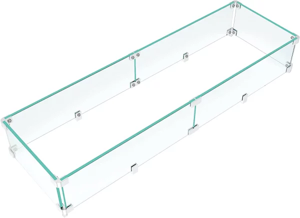 GASPRO 40.5" x 12.5" Glass Wind Guard for Rectangular Fire Tabler, for 56/57 inch Fire Table and 36" x 6" Drop-in Fire Pit Pan, 5/16" Thick