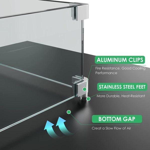 GASPRO 40.5" x 12.5" Glass Wind Guard for Rectangular Fire Tabler, for 56/57 inch Fire Table and 36" x 6" Drop-in Fire Pit Pan, 5/16" Thick