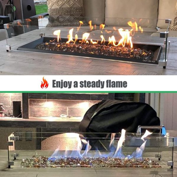 GASPRO 40.5" x 12.5" Glass Wind Guard for Rectangular Fire Tabler, for 56/57 inch Fire Table and 36" x 6" Drop-in Fire Pit Pan, 5/16" Thick