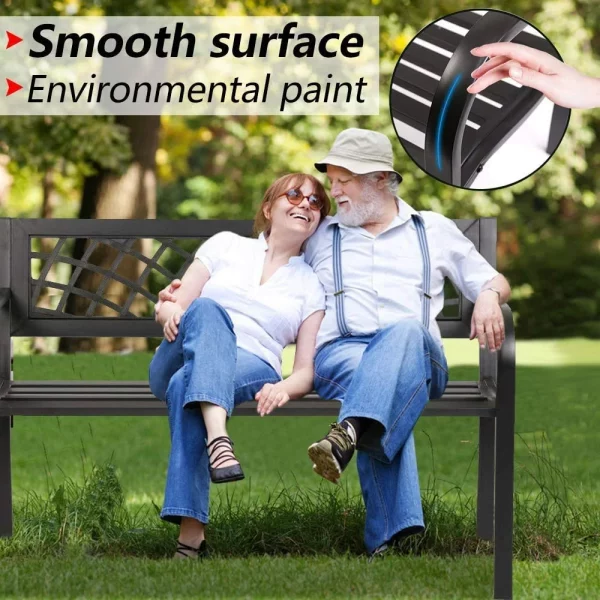 Garden Bench Patio Bench Outdoor Park Bench with Armrests, Porch Bench Cast Iron Sturdy Steel Frame Furniture, 480BLS Bearing Capacity for Park Yard Deck Entryway, Black