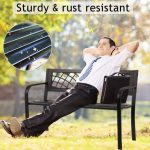 Garden Bench Patio Bench Outdoor Park Bench with Armrests, Porch Bench Cast Iron Sturdy Steel Frame Furniture, 480BLS Bearing Capacity for Park Yard Deck Entryway, Black