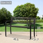 Garden Bench Patio Bench Outdoor Park Bench with Armrests, Porch Bench Cast Iron Sturdy Steel Frame Furniture, 480BLS Bearing Capacity for Park Yard Deck Entryway, Black