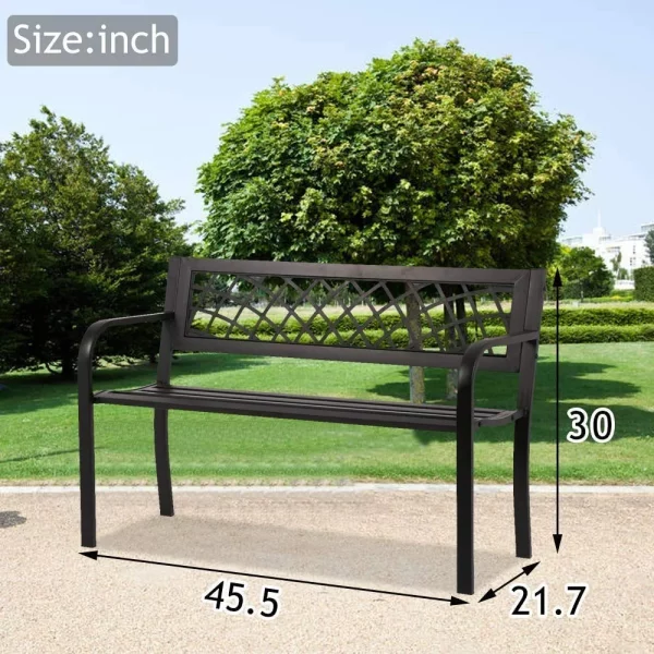 Garden Bench Patio Bench Outdoor Park Bench with Armrests, Porch Bench Cast Iron Sturdy Steel Frame Furniture, 480BLS Bearing Capacity for Park Yard Deck Entryway, Black