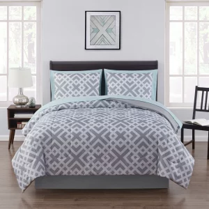 Mainstays Gray Geometric 8 Piece Bed in a Bag Comforter Set with Sheets, Queen