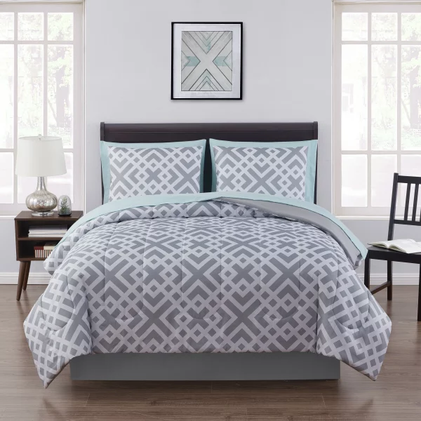 Mainstays Gray Geometric 8 Piece Bed in a Bag Comforter Set with Sheets, Queen