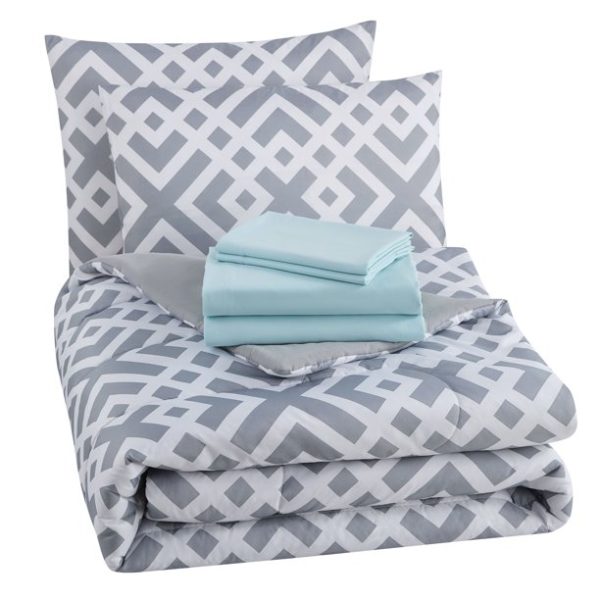 Mainstays Gray Geometric 8 Piece Bed in a Bag Comforter Set with Sheets, Queen