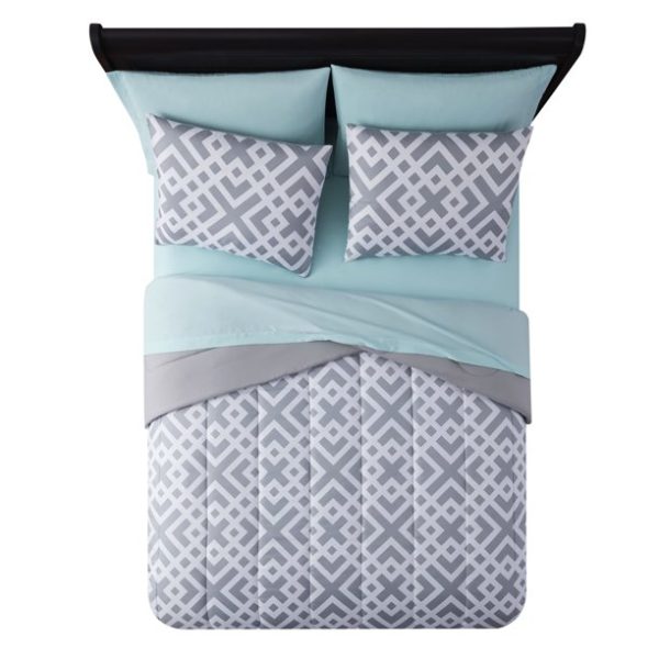 Mainstays Gray Geometric 8 Piece Bed in a Bag Comforter Set with Sheets, Queen