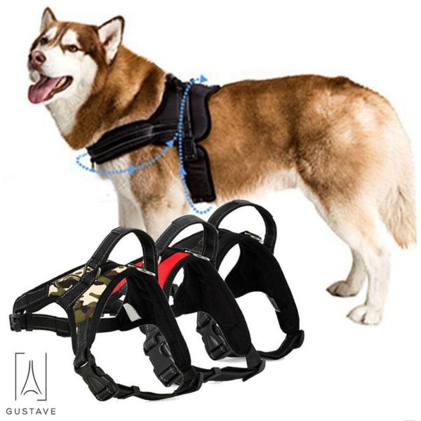 Gustave No Pull Dog Harness for Large Dog Adjustable Pet Vest Harness with belt buckle for Outdoor Walking (Camouflage,L)
