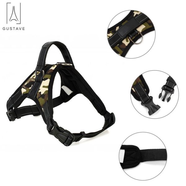 Gustave No Pull Dog Harness for Large Dog Adjustable Pet Vest Harness with belt buckle for Outdoor Walking (Camouflage,L)