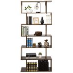 Gymax 6-Tier S-Shape Bookcase Z-Shelf Style Storage Display Rack Brown