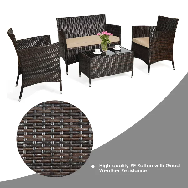 Gymax 8-Piece Patio Rattan Outdoor Furniture Set with Cushioned Chair Loveseat Table in Brown