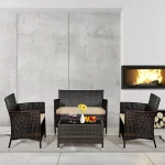 Gymax 8-Piece Patio Rattan Outdoor Furniture Set with Cushioned Chair Loveseat Table in Brown