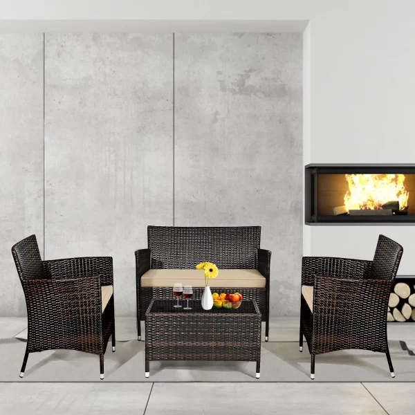 Gymax 8-Piece Patio Rattan Outdoor Furniture Set with Cushioned Chair Loveseat Table in Brown