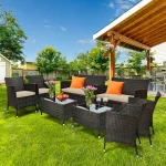 Gymax 8-Piece Patio Rattan Outdoor Furniture Set with Cushioned Chair Loveseat Table in Brown
