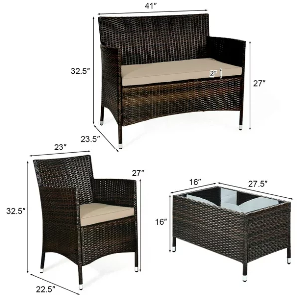 Gymax 8-Piece Patio Rattan Outdoor Furniture Set with Cushioned Chair Loveseat Table in Brown
