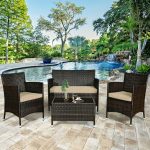 Gymax 8-Piece Patio Rattan Outdoor Furniture Set with Cushioned Chair Loveseat Table in Brown