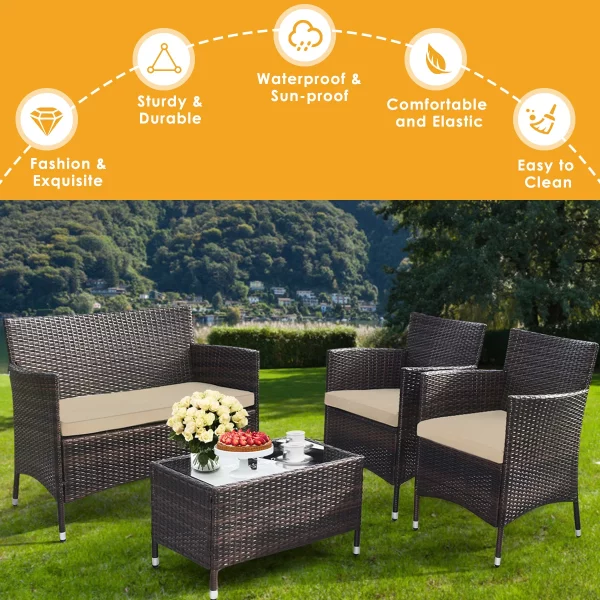 Gymax 8-Piece Patio Rattan Outdoor Furniture Set with Cushioned Chair Loveseat Table in Brown