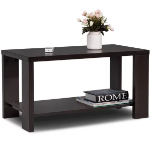 Gymax Rectangular Cocktail Table Coffee Table Living Room Furniture with Storage Shelf